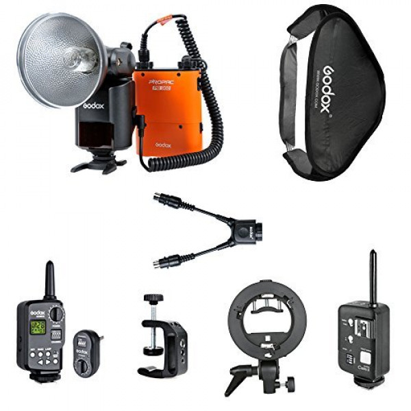 Godox WITSTRO ad-360 Flash PB960 Akku Power Kit + ft-16 Trigger + Zellen Canon ETTL + Bowen Mount S-Typ-Halterung + 60 * 60 cm Softbox + db-02 Y Kabel + Q-Type Clip-34